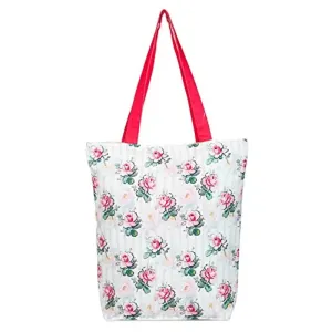 Tikuli Polyester Durable Canvas Large Size Printed Tote Bag for Women with ZIP (Beige Multi)