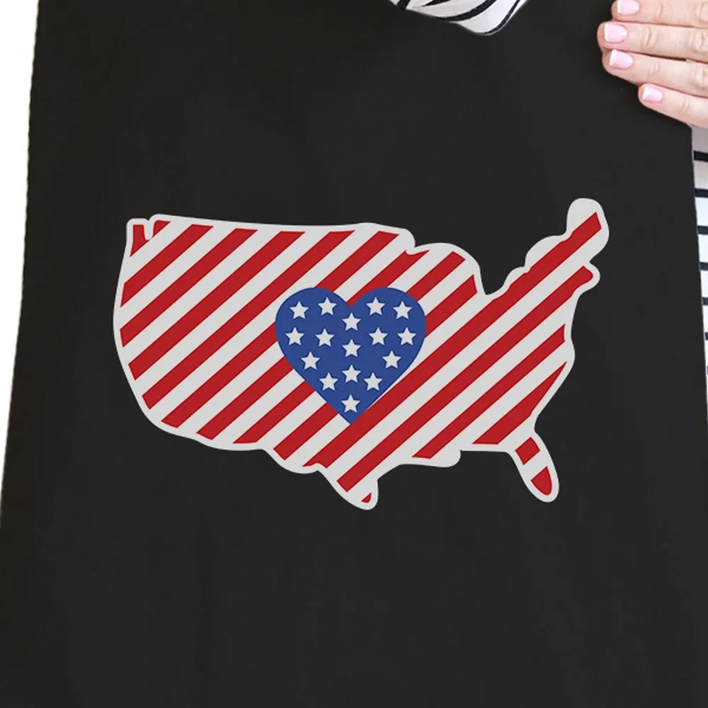 USA Map American Flag Canvas Eco Bag America Heart Design Tote Bag