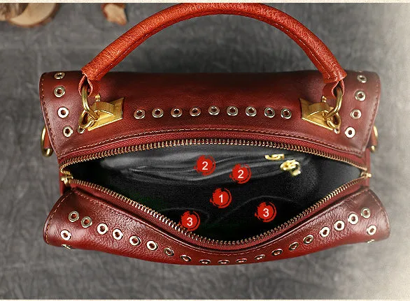 Vintage Rivet Large Storage Leather Handbags for Women 3219