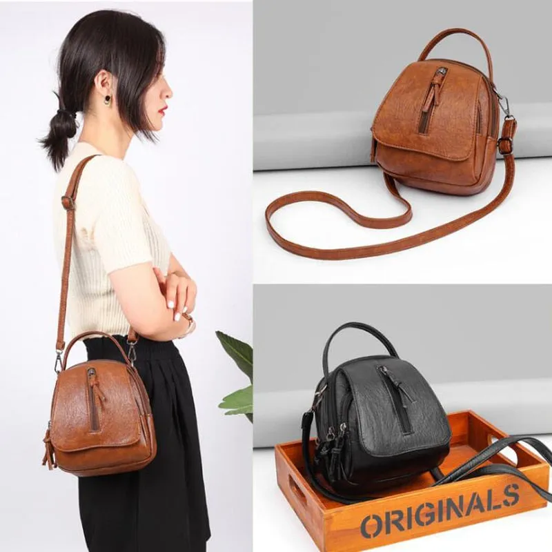 Vintage Soft Leather Women's Shoulder Bag with Double Compartments