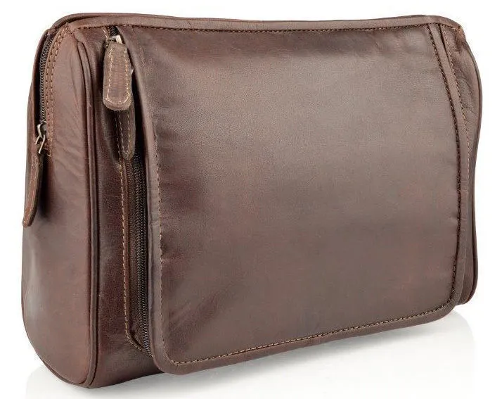 Woodland Leathers Burnish Brown Buffalo Brown Leather Wash Bag