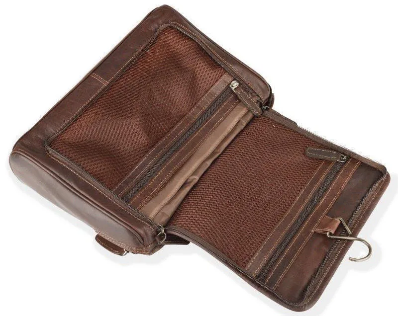 Woodland Leathers Burnish Brown Buffalo Brown Leather Wash Bag